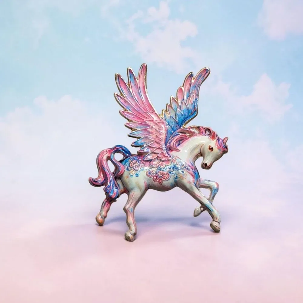 Whimsical Pegasus Brooch, Winged Horse Pin, Fantasy Cottagecore Jewelry